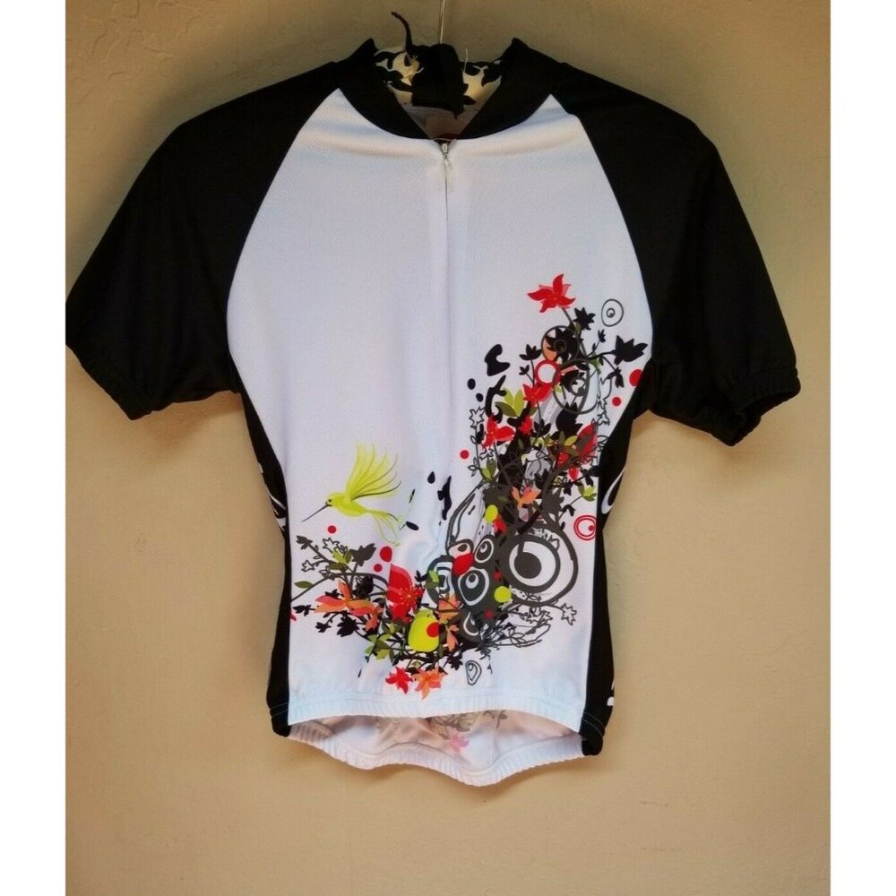 World Jerseys Womens Cycling Jersey Top Size Small Front Zip Hummingbird White
